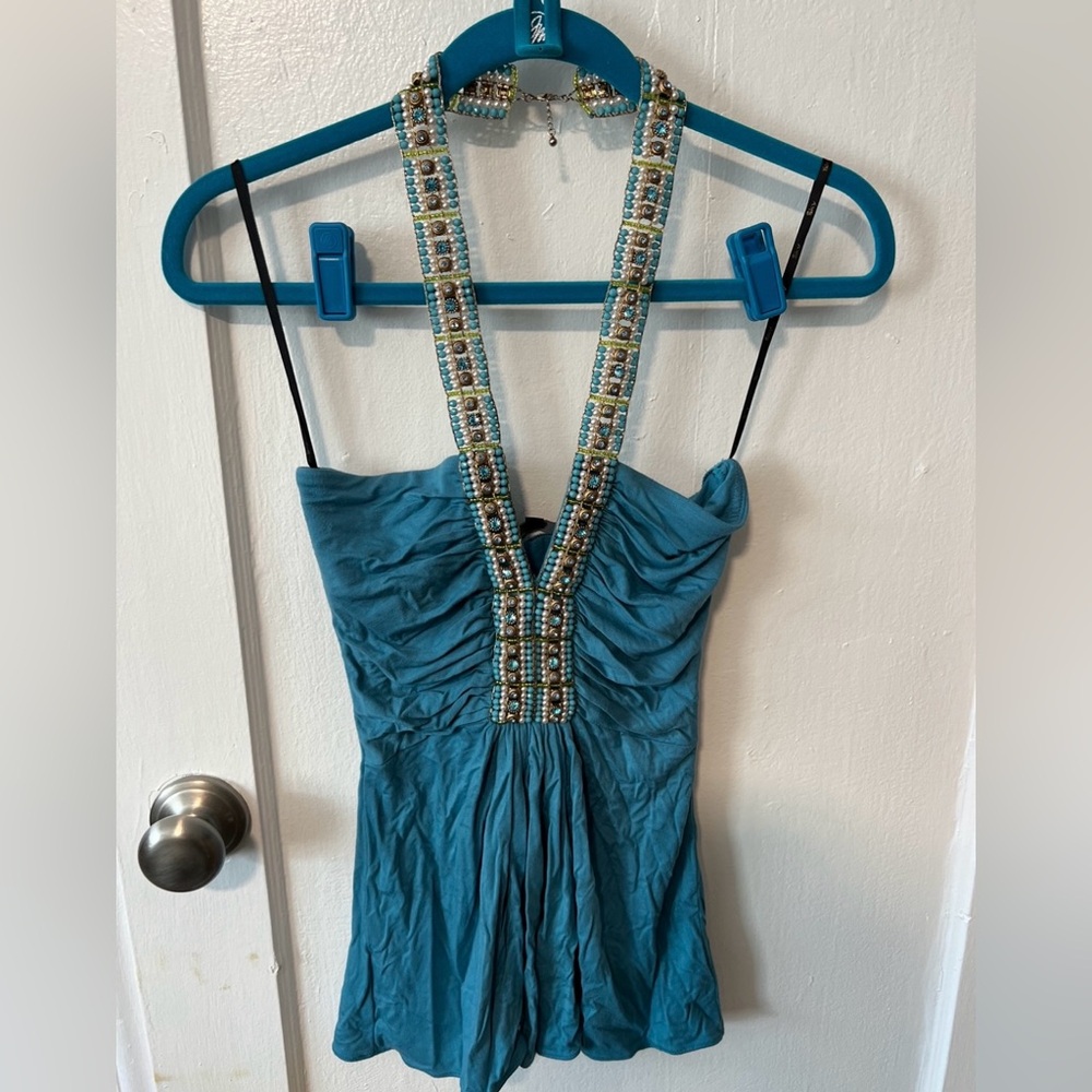 Sky Beaded Turquoise Tank